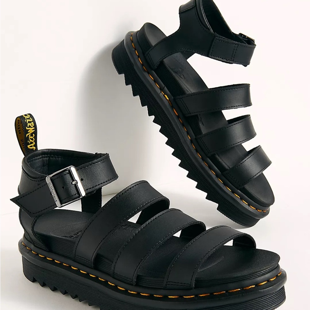 Dr. Martens Blaire Platform Black Strappy Sandals with Buckle